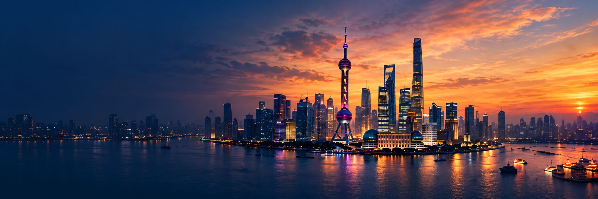 Shanghai skyline at dusk